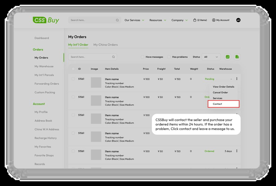 CSSBuy order step 4: Submit for delivery