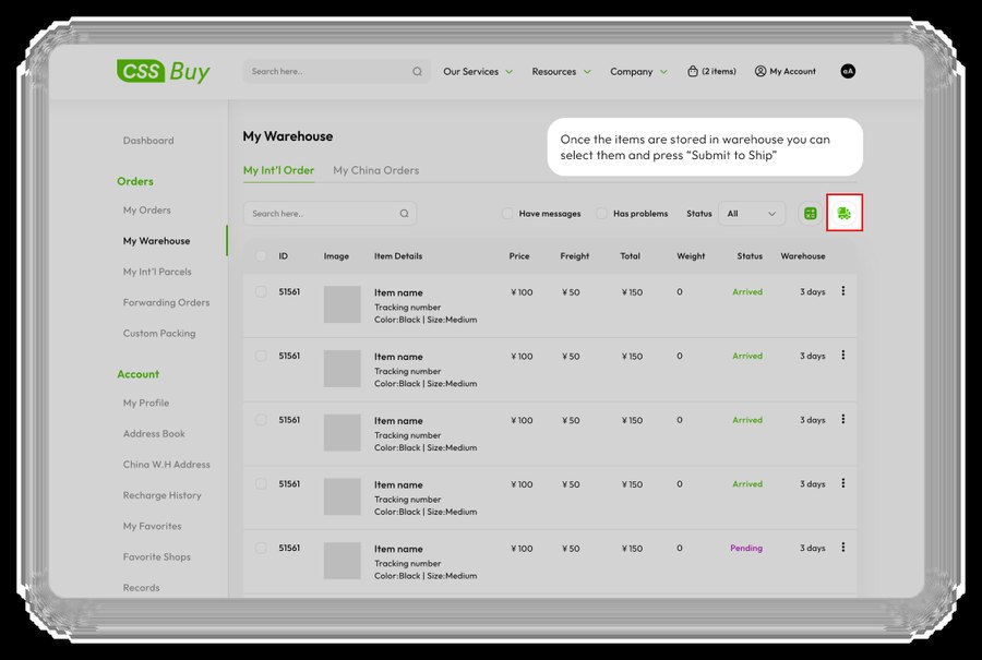CSSBuy order step 5: CSSBuy delivery